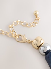 Blue Mixed Metal Beaded Necklace - Image 6 of 7