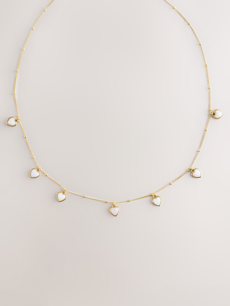 Gold Tone Real Shell Heart Drop Necklace - Image 1 of 3