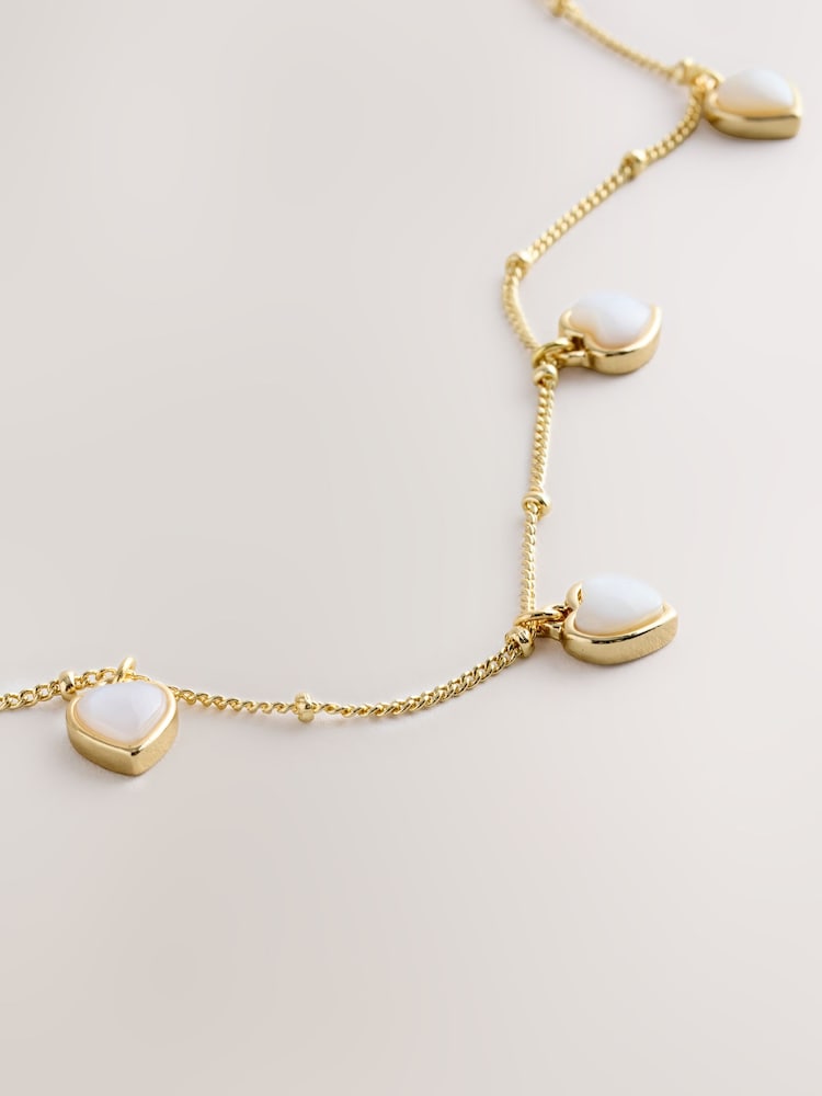 Gold Tone Real Shell Heart Drop Necklace - Image 3 of 3