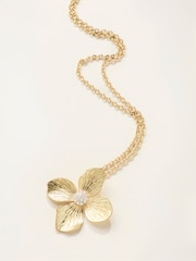 FatFace Gold Tone V and A Flower Necklace - Image 4 of 4