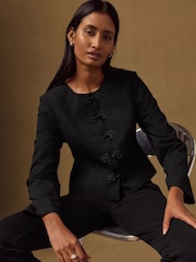Black Knot Fastening Collarless Jacket - Image 1 of 8