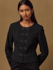 Black Knot Fastening Collarless Jacket - Image 3 of 8