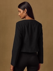 Black Knot Fastening Collarless Jacket - Image 4 of 8