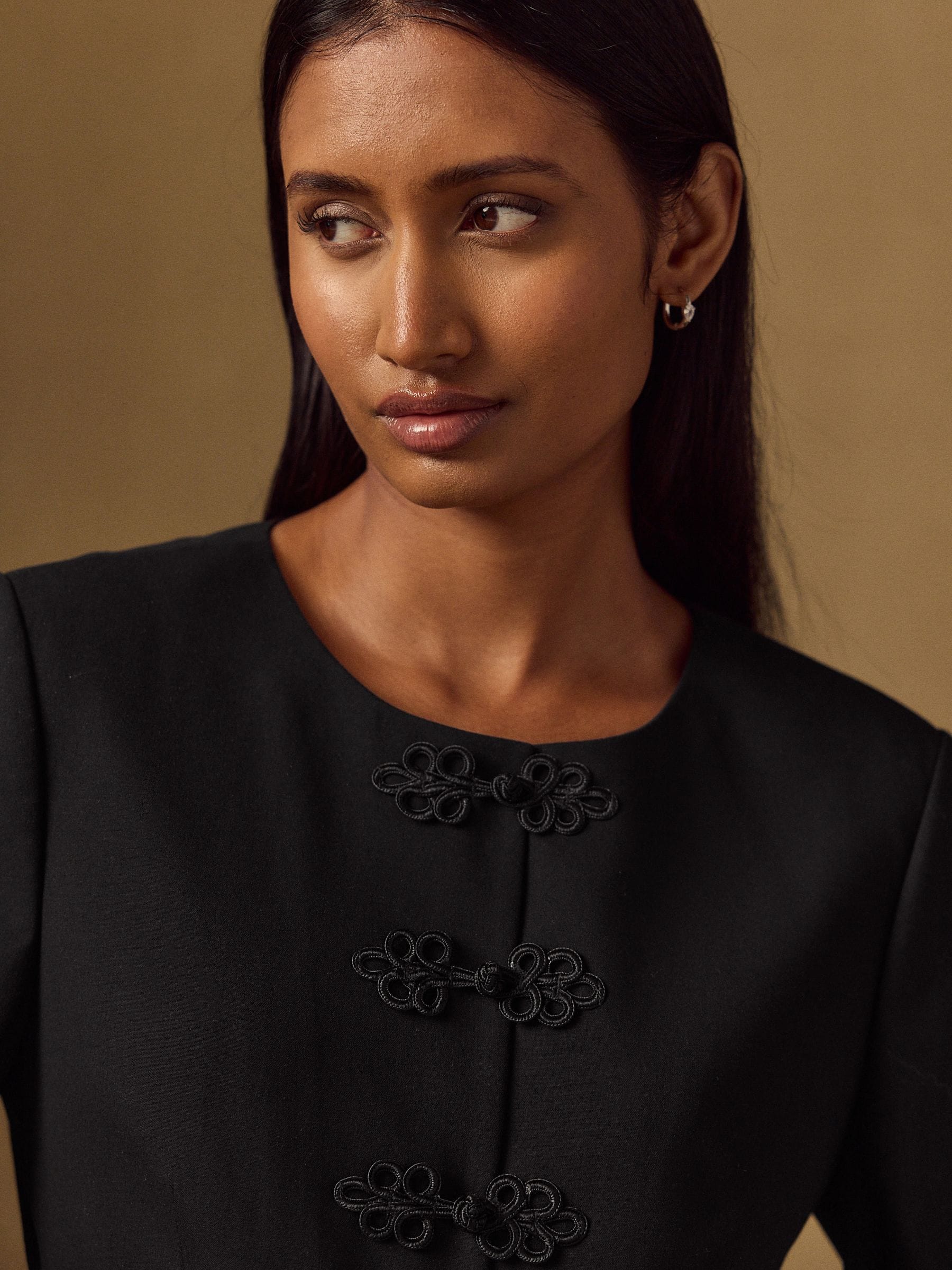 Buy Black Knot Fastening Collarless Jacket With Wool from the Next