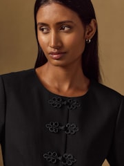 Black Knot Fastening Collarless Jacket - Image 5 of 8