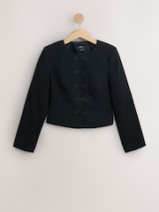 Black Knot Fastening Collarless Jacket - Image 6 of 8