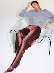 Burgundy Geo Print N. Premium Satin Wide Leg Trousers - Image 1 of 5