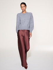 Burgundy Geo Print N. Premium Satin Wide Leg Trousers - Image 2 of 5