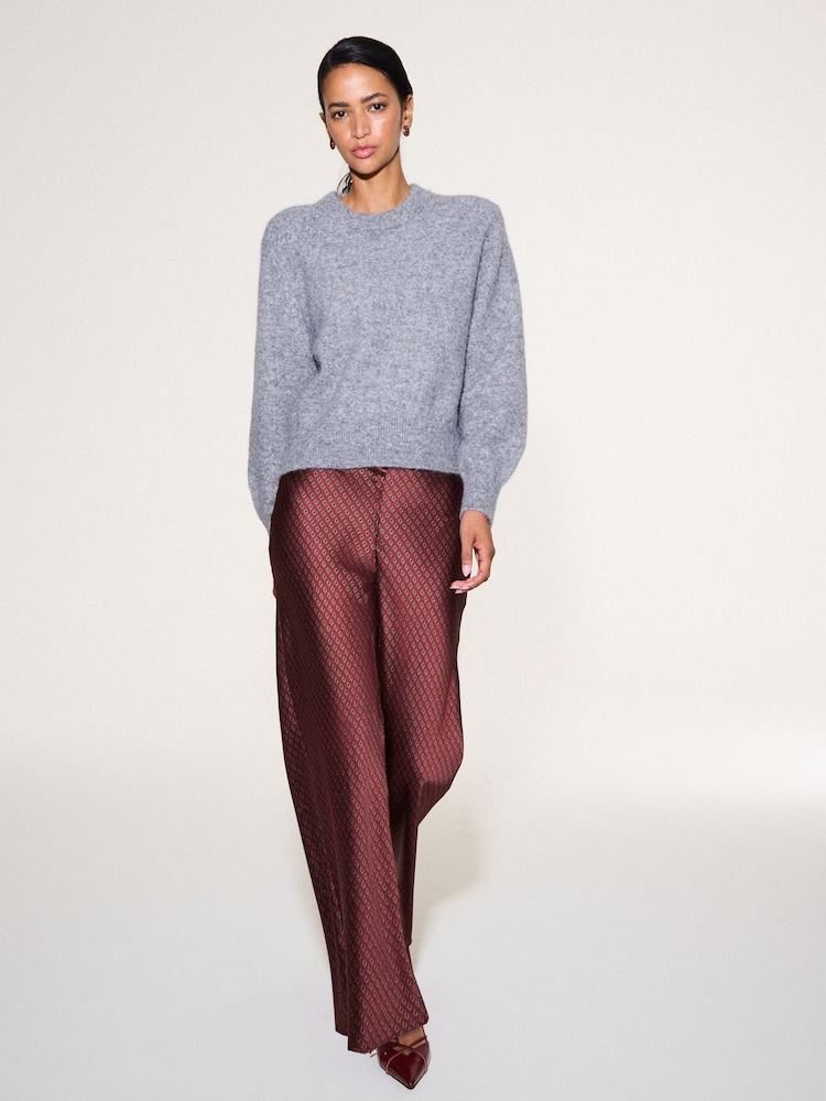 Burgundy Geo Print N. Premium Satin Wide Leg Trousers - Image 2 of 5 Burgundy Geo Print N. Premium Satin Wide Leg Trousers - Image 2 of 5
