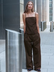 Chocolate Brown Stripe Tailored Wide Leg Trousers - Image 1 of 7