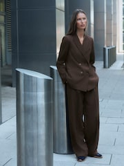 Chocolate Brown Stripe Tailored Wide Leg Trousers - Image 2 of 7