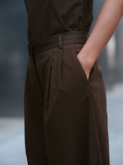 Chocolate Brown Stripe Tailored Wide Leg Trousers - Image 4 of 7