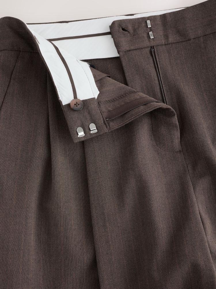 Chocolate Brown Stripe Tailored Wide Leg Trousers - Image 7 of 7