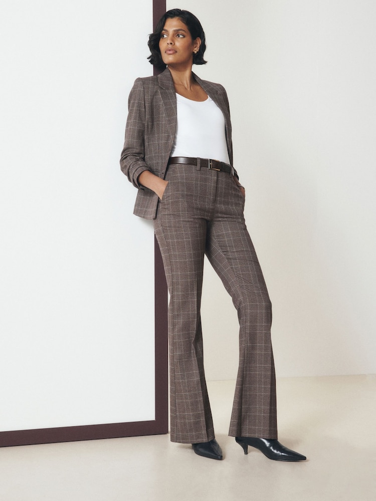 Burgundy Check Bootcut Tailored Trousers - Image 1 of 9 Burgundy Check Bootcut Tailored Trousers - Image 1 of 9