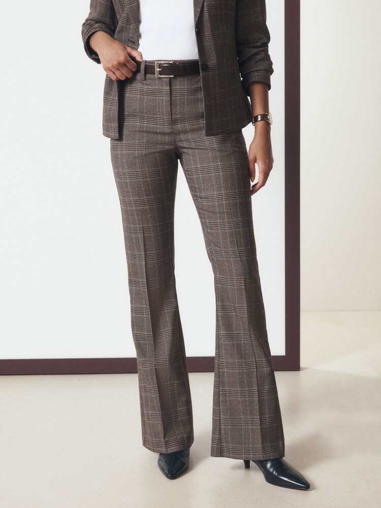 Burgundy Check Bootcut Tailored Trousers - Image 2 of 9 Burgundy Check Bootcut Tailored Trousers - Image 2 of 9