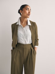 Olive Green Relaxed Ruched Sleeve Blazer - Image 1 of 7