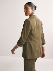Olive Green Relaxed Ruched Sleeve Blazer - Image 3 of 7