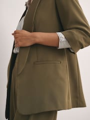 Olive Green Relaxed Ruched Sleeve Blazer - Image 4 of 7