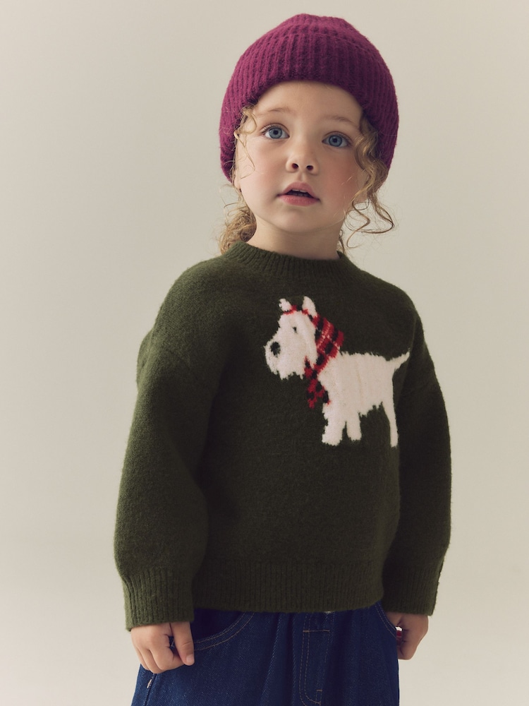 Green Scotty Dog Boxy Jumper (3mths-7yrs) - Image 1 of 9 Green Scotty Dog Boxy Jumper (3mths-7yrs) - Image 1 of 9
