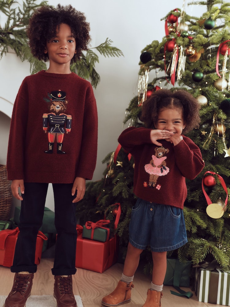 Burgundy Red Nutcracker Bear Christmas Jumper (3mths-7yrs) - Image 2 of 5 Burgundy Red Nutcracker Bear Christmas Jumper (3mths-7yrs) - Image 2 of 5