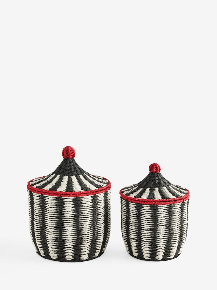 Rockett St George Set of 2 Black/White Circus Style Striped Baskets - Image 1 of 3 Rockett St George Set of 2 Black/White Circus Style Striped Baskets - Image 1 of 3