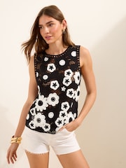 Friends Like These Monochrome Floral Crochet Top - Image 3 of 4