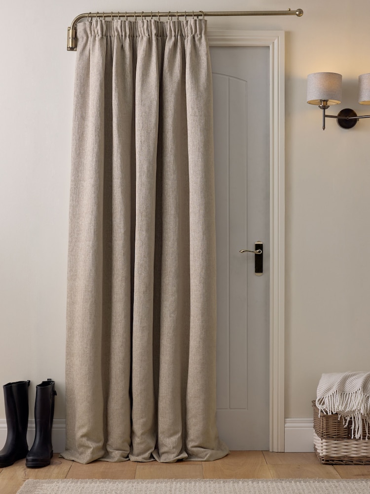 Natural Heavyweight Chenille Super Thermal Pencil Pleat Door Curtain - Image 1 of 4 Natural Heavyweight Chenille Super Thermal Pencil Pleat Door Curtain - Image 1 of 4
