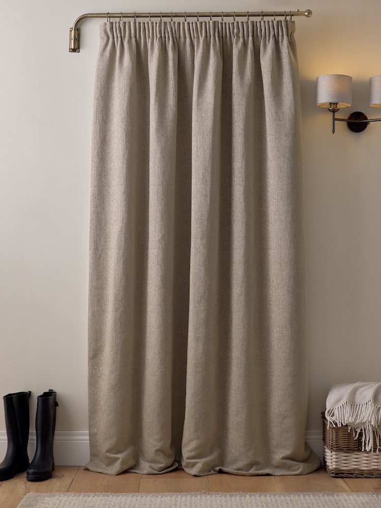 Natural Heavyweight Chenille Super Thermal Pencil Pleat Door Curtain - Image 2 of 4 Natural Heavyweight Chenille Super Thermal Pencil Pleat Door Curtain - Image 2 of 4