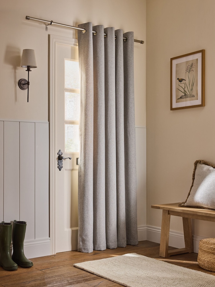 Natural Brushed Herringbone Super Thermal Eyelet Door Curtain - Image 1 of 3 Natural Brushed Herringbone Super Thermal Eyelet Door Curtain - Image 1 of 3