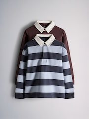 The Set 2 Pack Rugby Stripe Long Sleeve Tops Navy/Burgundy - Image 1 of 5