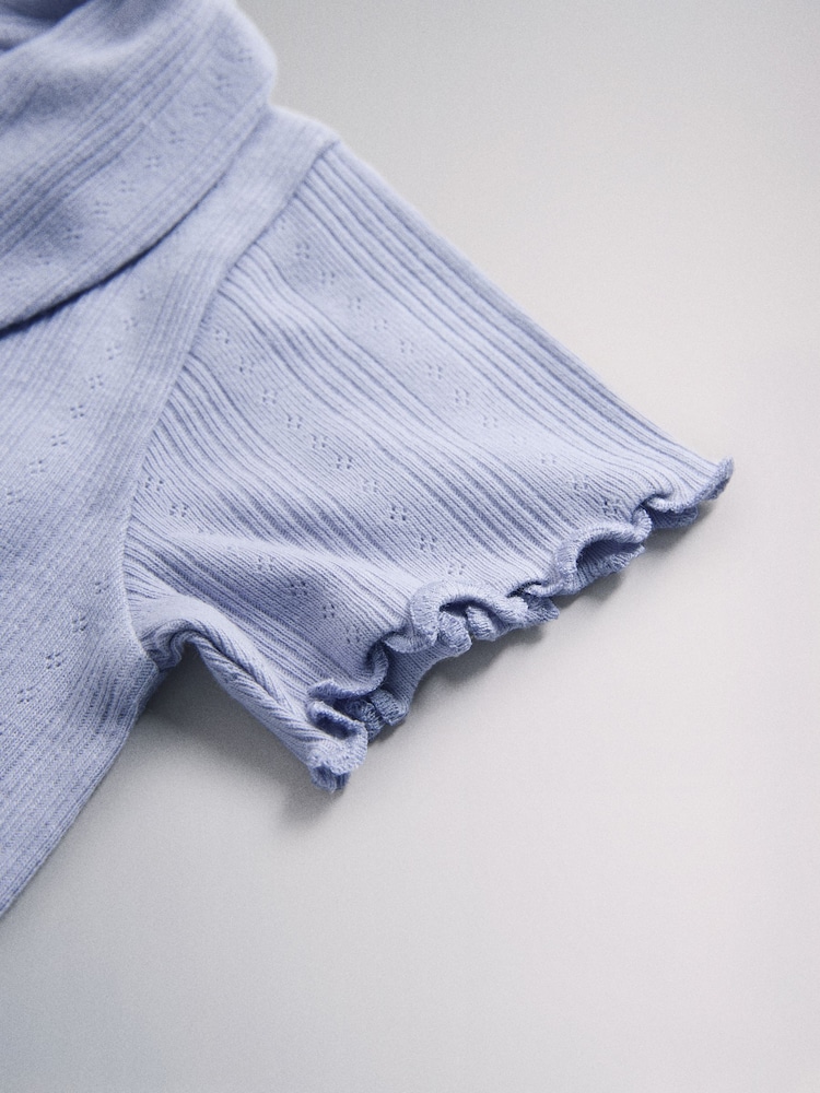 The Set 3 Pack Jersey Pointelle Short Sleeve Collared Tops 4 Pack Blue/Pink/Cream/Grey Marl - Image 7 of 7
