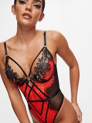 Czarny/czerwony - Koronkowe body bez krocza Lovers Secret z motywem kwiatowym Ann Summers - Obraz 3 z 4