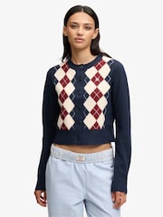 Superdry Blue Argyle Cardigan - Image 1 of 5