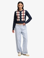 Superdry Blue Argyle Cardigan - Image 3 of 5