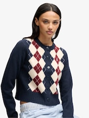 Superdry Blue Argyle Cardigan - Image 4 of 5