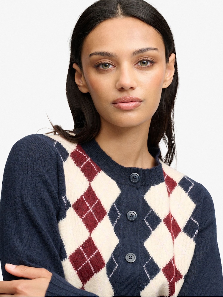 Superdry Blue Argyle Cardigan - Image 5 of 5