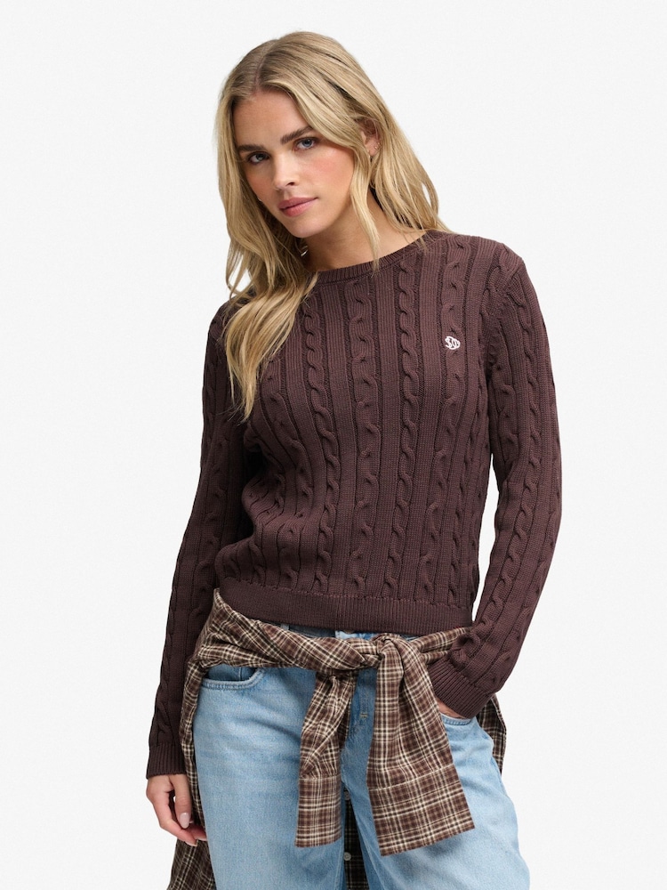Superdry Brown Essentials Cable Jumper - Image 1 of 5