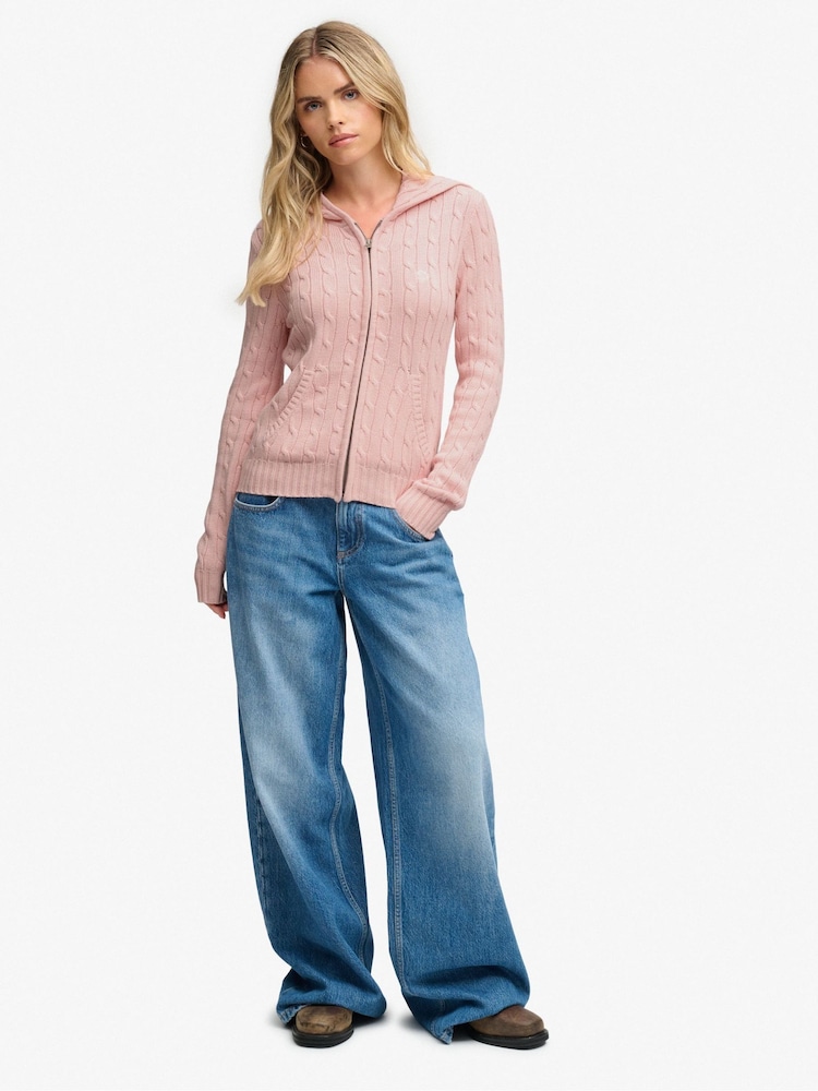 Superdry Pink Cotton Cable Hoodie - Image 2 of 8