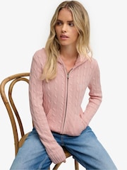 Superdry Pink Cotton Cable Hoodie - Image 4 of 8