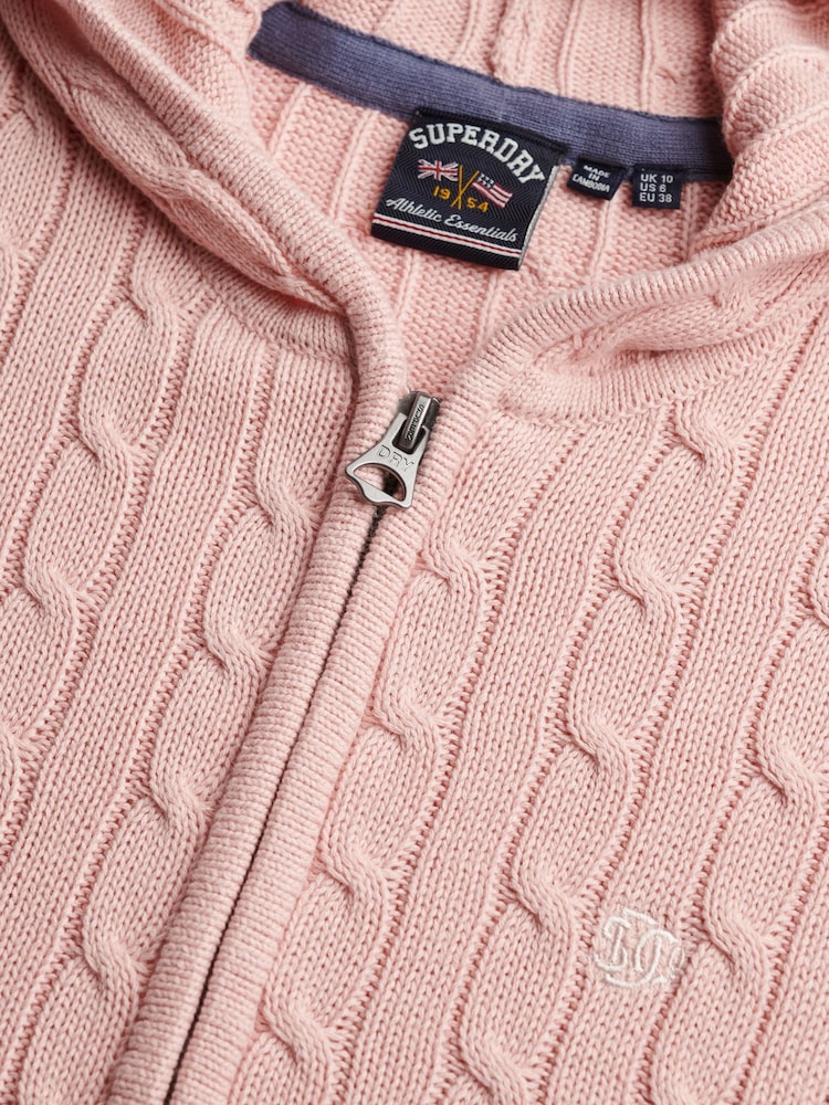 Superdry Pink Cotton Cable Hoodie - Image 8 of 8