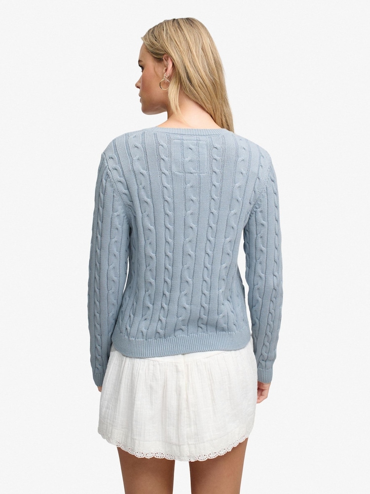 Superdry Light Blue Essentials Cable Jumper - Image 2 of 7