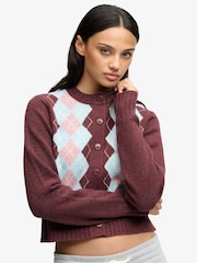 Superdry Purple Argyle Cardigan - Image 2 of 5