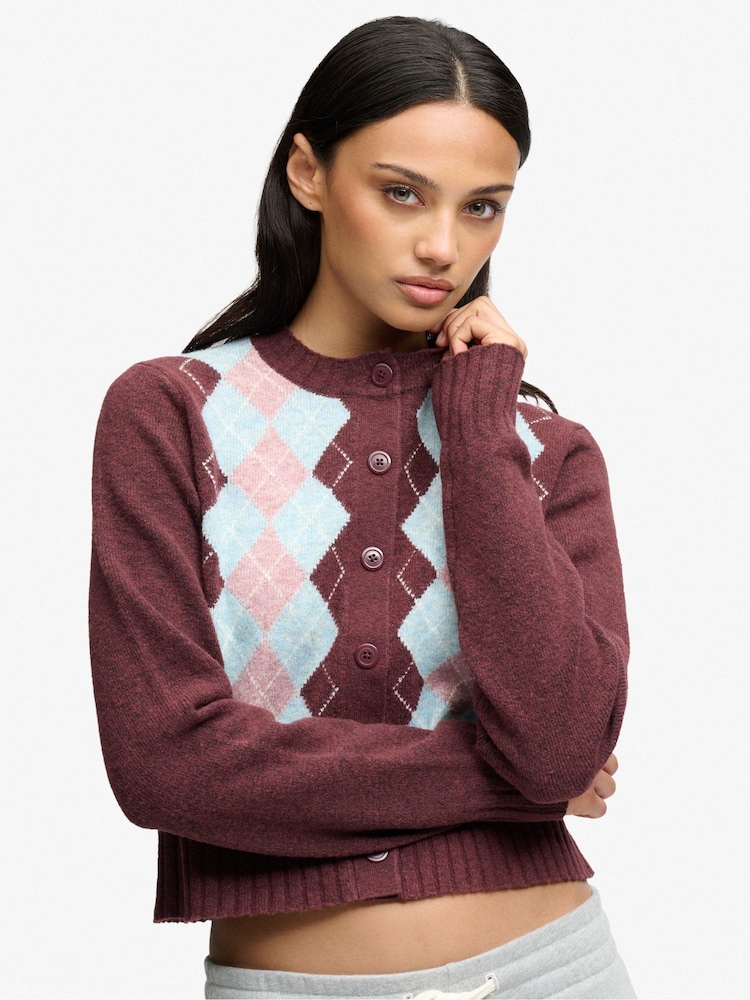 Superdry Purple Argyle Cardigan - Image 2 of 5