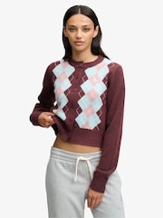 Superdry Purple Argyle Cardigan - Image 5 of 5