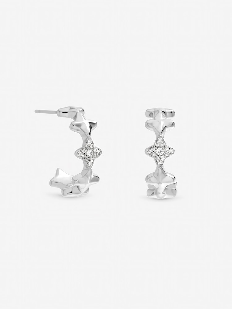 Inicio Sterling Silver Plated Celestial Star Hoop Earrings - Image 4 of 4 Inicio Sterling Silver Plated Celestial Star Hoop Earrings - Image 4 of 4
