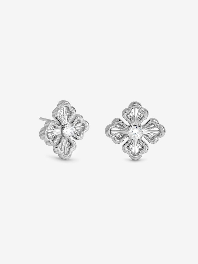 Simply Silver 925 Sterling Silver Satin Clover Stud Earrings - Image 1 of 1