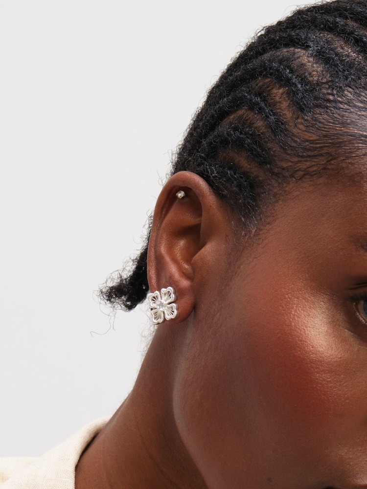 Simply Silver 925 Sterling Silver Satin Clover Stud Earrings - Image 2 of 3