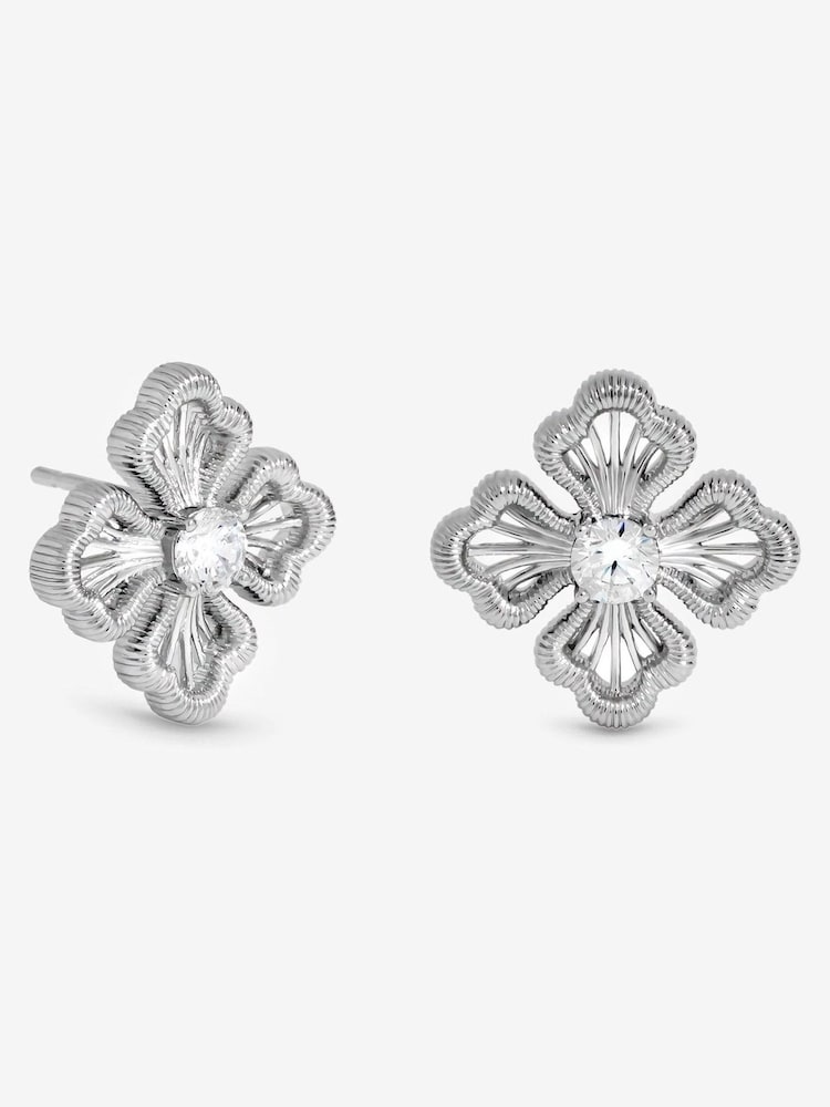 Simply Silver 925 Sterling Silver Satin Clover Stud Earrings - Image 3 of 3