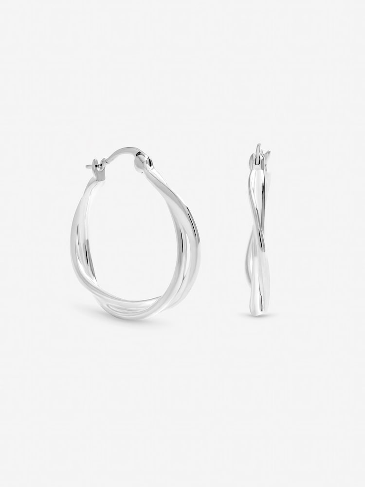Simply Silver 925 Sterling Silver Polished Twist Hoop Earrings - Image 1 of 3