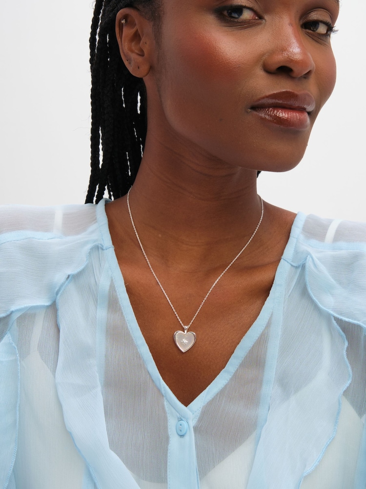 Inicio Sterling Silver Plated Mother of Pearl Celestial Heart Pendant - Gift Pouch - Image 2 of 3